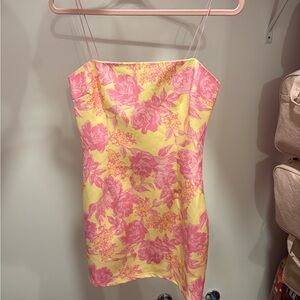 White Fox Boutique Pink and Yellow Floral Mini Dress